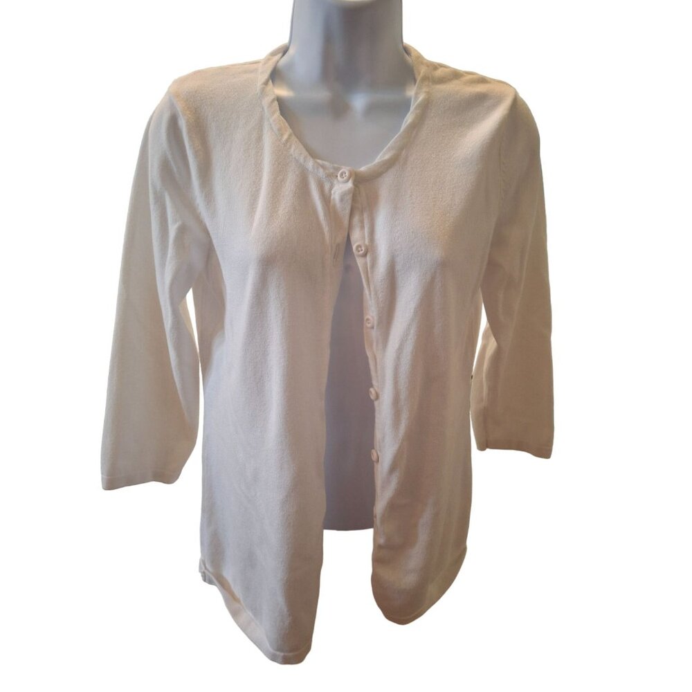 Coldwater Creek Womens Cardigan Sweater Small White Button Down Minimalist